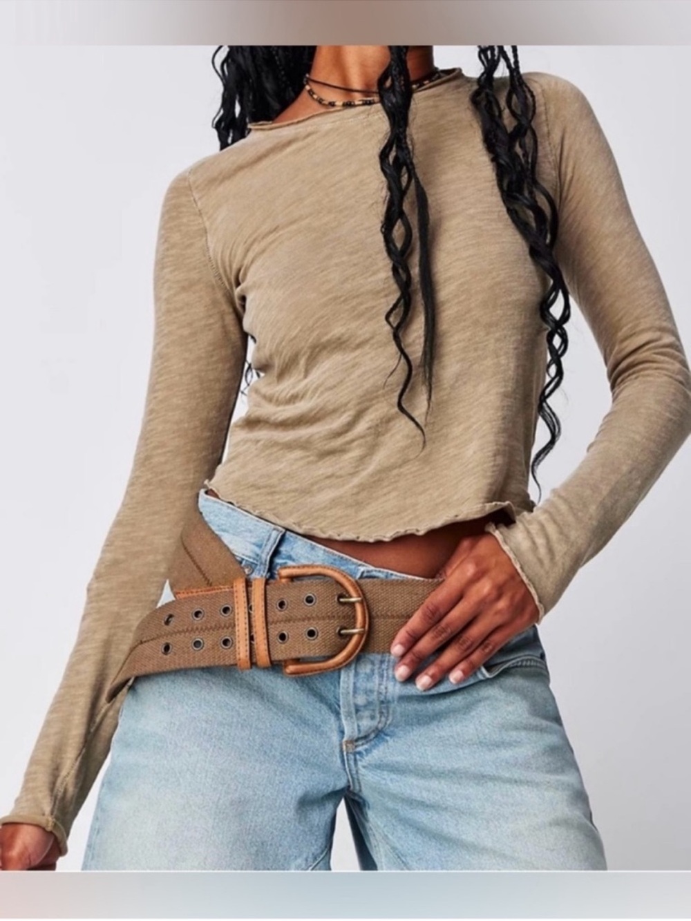 Free People Be My Baby Long Sleeve Medium Tropical Nut